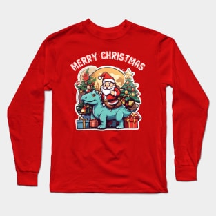 Santa clous riding a dinosaur Long Sleeve T-Shirt